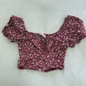 Anthropology Elodie Floral Puff Sleeve Crop Top - Women S